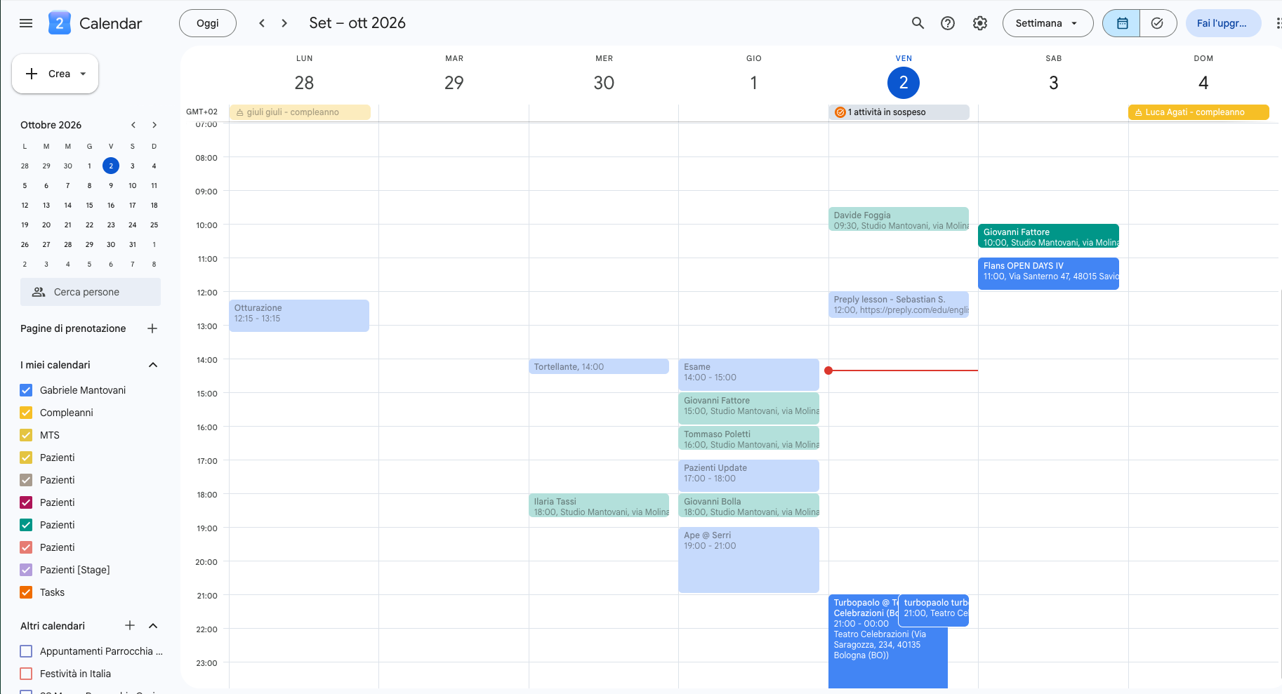 Google Calendar con il calendario Pazienti e gli appuntamenti sincronizzati